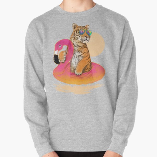 Chillin, Flamingo Tiger Pullover Sweatshirt