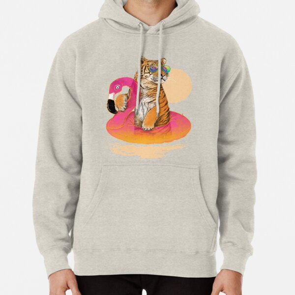 Chillin, Flamingo Tiger Pullover Hoodie