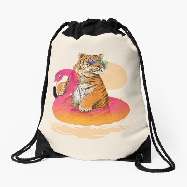 Chillin, Flamingo Tiger Drawstring Bag