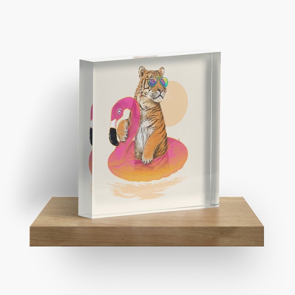 Chillin, Flamingo Tiger Acrylic Block