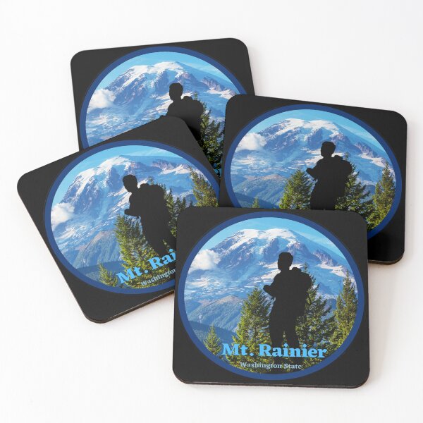 Item preview, Mt. Rainier in Washington State.  Circle round shape with male hiker. designed and sold by Kona Linda.