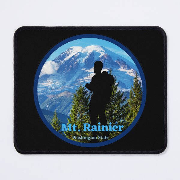 Item preview, Mt. Rainier in Washington State.  Circle round shape with male hiker. designed and sold by Kona Linda.