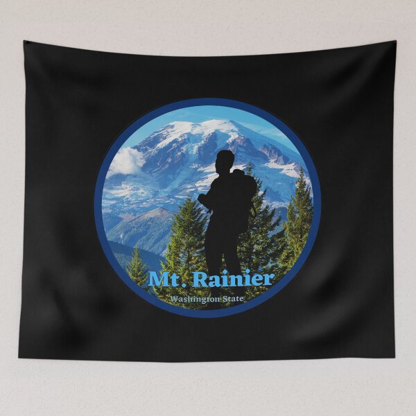 Item preview, Mt. Rainier in Washington State.  Circle round shape with male hiker. designed and sold by Kona Linda.