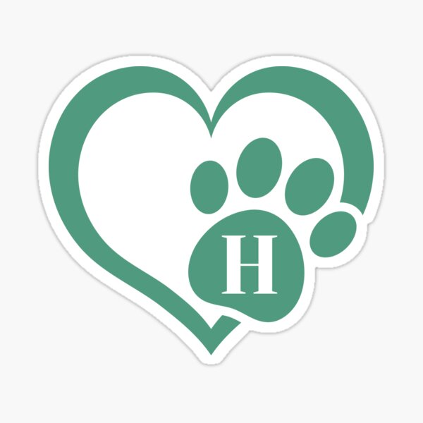 Dark green heart with paw and monogram H Sticker