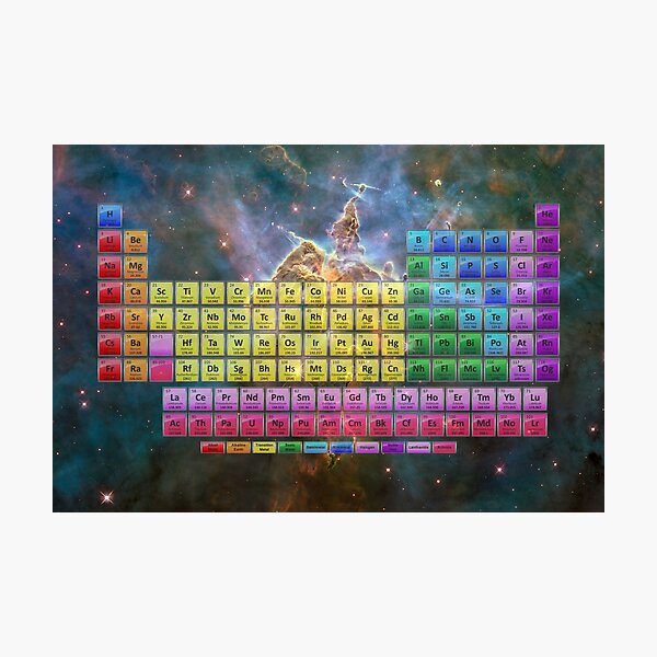 118 Element Color Periodic Table - Stars and Nebula Photographic Print