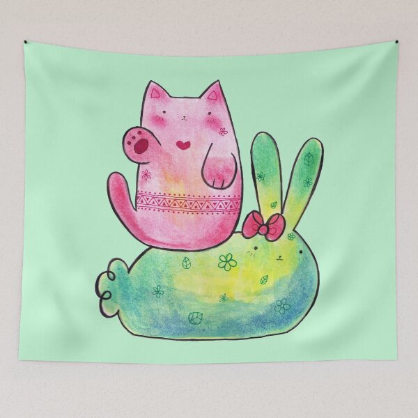 Item preview, Pink Cat and Green Bunny designed and sold by SaradaBoru.