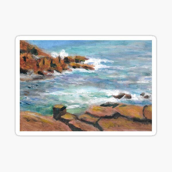 "CAPE NEDDICK MAINE SHORELINE VIEW ACRYLIC PAINTING" Sticker for Sale