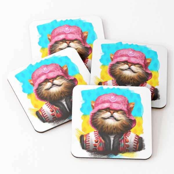 Item preview, Happy smiling cat in pink hat designed and sold by MaryshaArt.