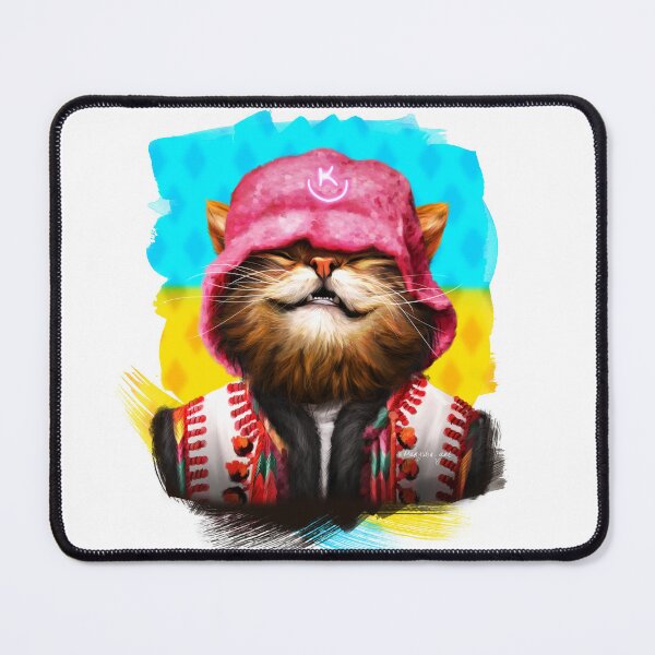 Item preview, Happy smiling cat in pink hat designed and sold by MaryshaArt.