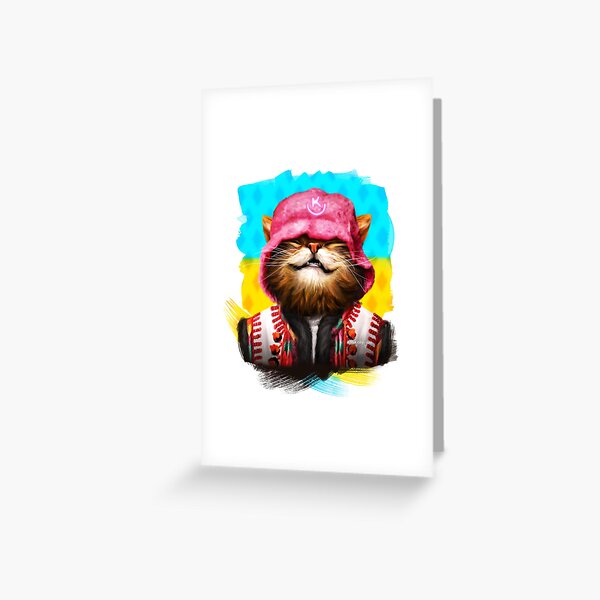 Item preview, Happy smiling cat in pink hat designed and sold by MaryshaArt.