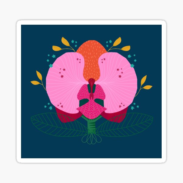 Pink and Orange Abstract Orchid Sticker