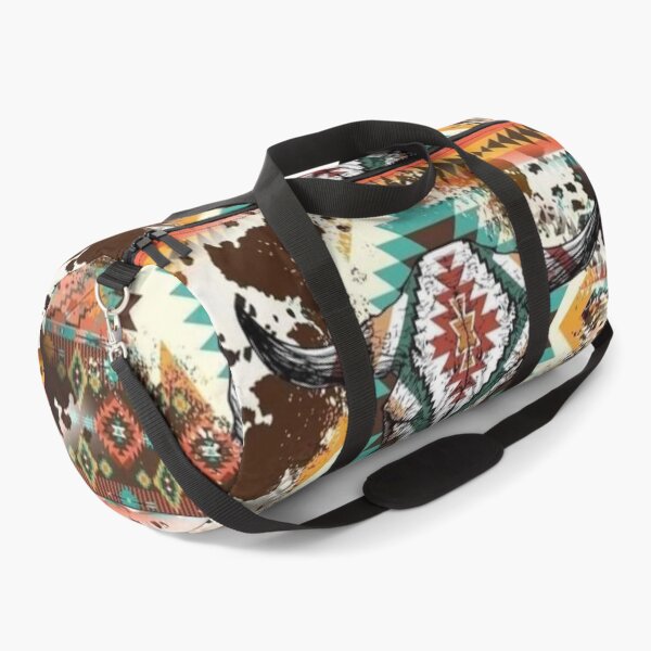 Aztec Cow Print Bull Skull Duffle Bag