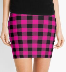 Bright Hot Pink and Black Lumberjack Buffalo Plaid Fabric Mini Skirt