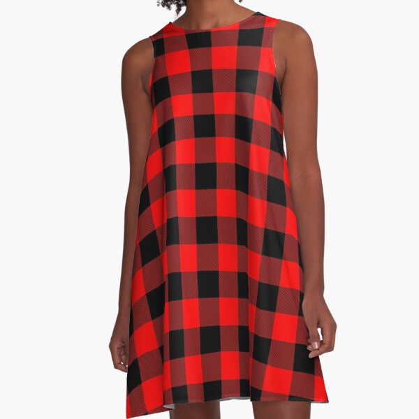 red and black lumberjack dress