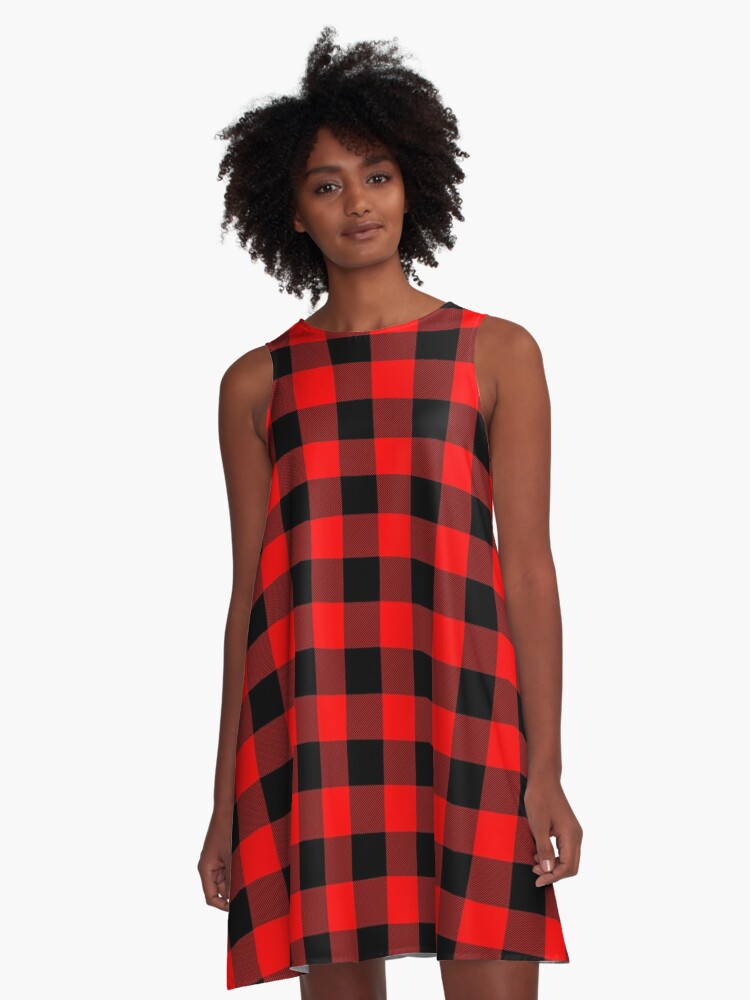 red and black lumberjack dress