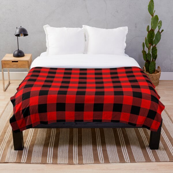 Classic Dark Red and Black Lumberjack Buffalo Plaid Fabric Throw Blanket