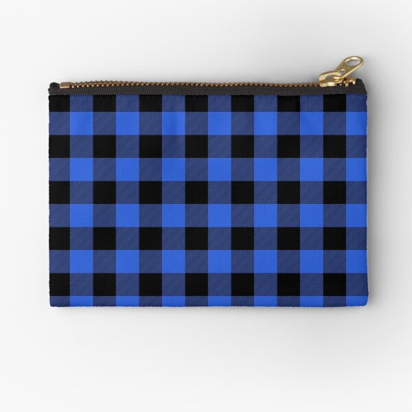 Royal Blue and Black Lumberjack Buffalo Plaid Fabric Zipper Pouch
