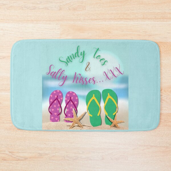 Item preview, A cheerful design with a holiday feel.. flip flops on a sandy beach. Sandy toes and Salty Kisses designed and sold by Wonder & Whimsy.