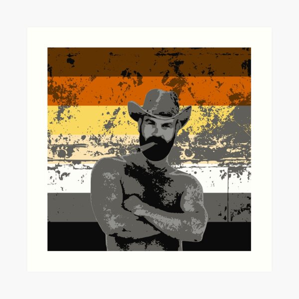 "Duke Hot Cowboy Cigar Daddy Muscle Bear Pride Flag" Art Print for