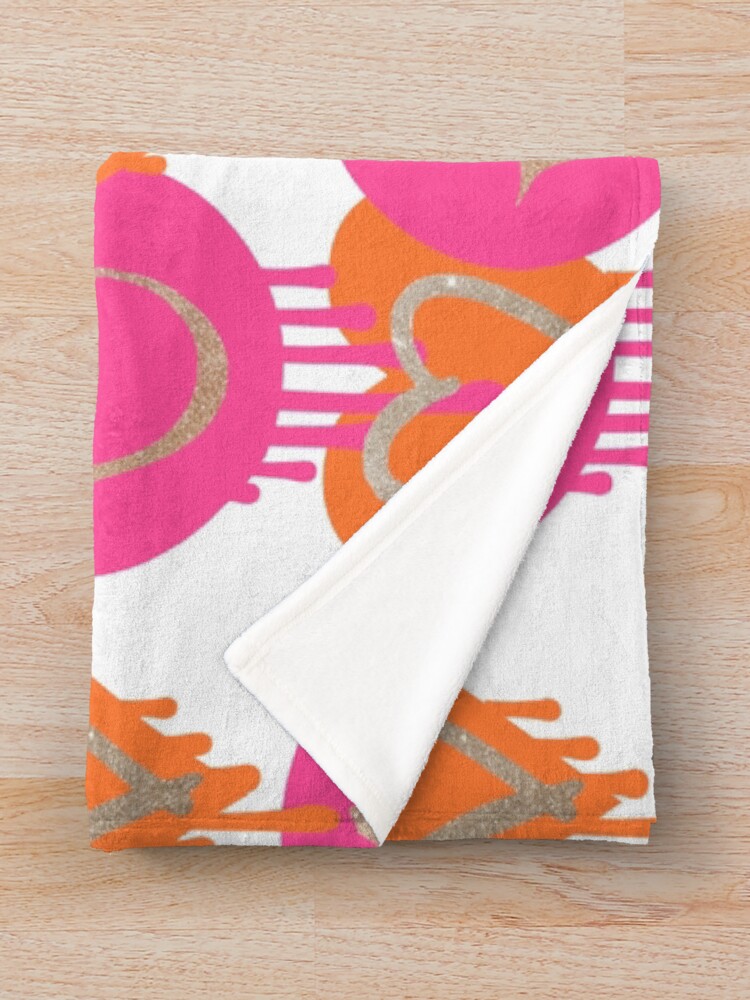 Alternate view of drippy smiley hearts - pink and orange Throw Blanket