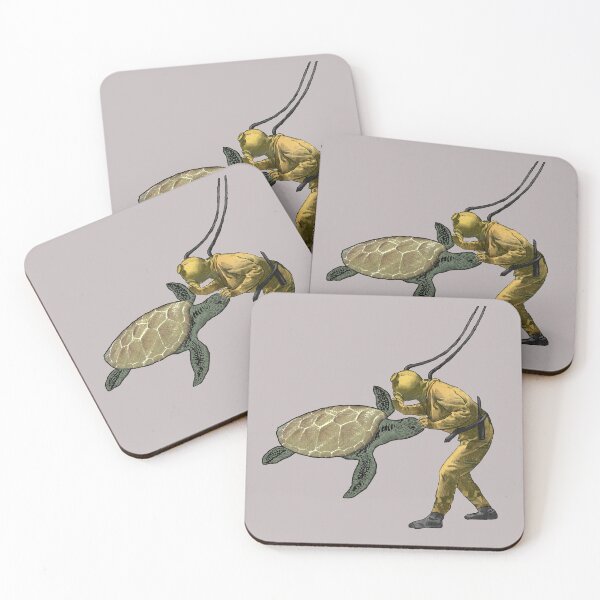 Item preview, Vintage Diver with Diving Helmet and a Huge Turtle designed and sold by urmaddad.