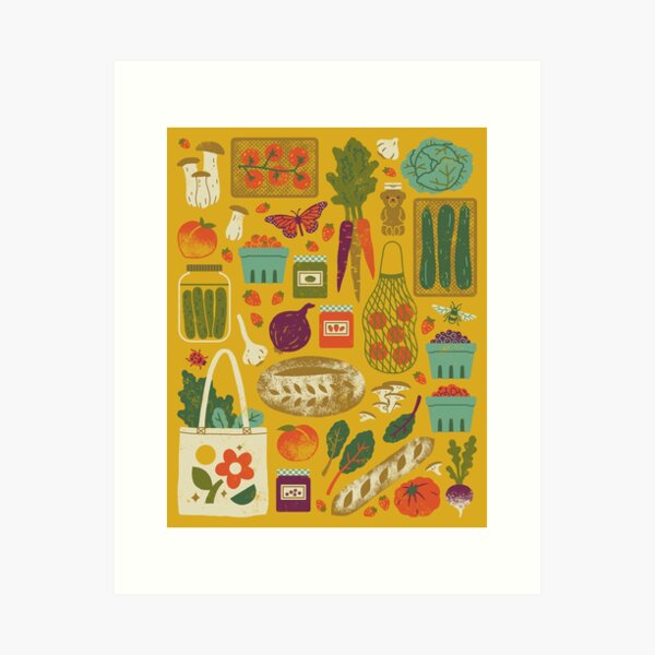 Vista previa del artículo con la obra «Mercado de agricultores», diseñado y vendido por Camille Chew.