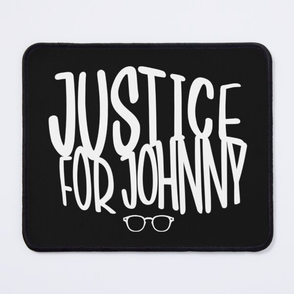 Item preview, Justice for Johnny simple wavy text with a little icon of Depp’s signature Lemtosh Glasses. designed and sold by MunsyArt.