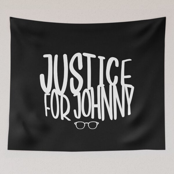 Item preview, Justice for Johnny simple wavy text with a little icon of Depp’s signature Lemtosh Glasses. designed and sold by MunsyArt.