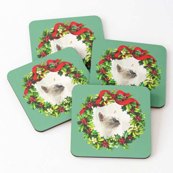 Item preview, Sweet Funny Retro Christmas Cat with Wreath designed and sold by Trish Dish.