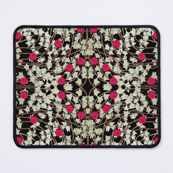 Item preview, Roses, Ivy leaves, and Vines on Black Background, Kaleidoscope art pattern designed and sold by HBBArtShop.