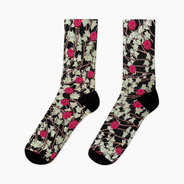 Item preview, Roses, Ivy leaves, and Vines on Black Background, Kaleidoscope art pattern designed and sold by HBBArtShop.