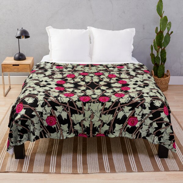 Item preview, Roses, Ivy leaves, and Vines on Black Background, Kaleidoscope art pattern designed and sold by HBBArtShop.