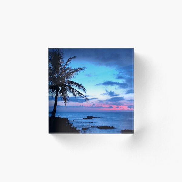 Tropical Island Pretty Pink Blue Sunset Landscape Acrylic Block