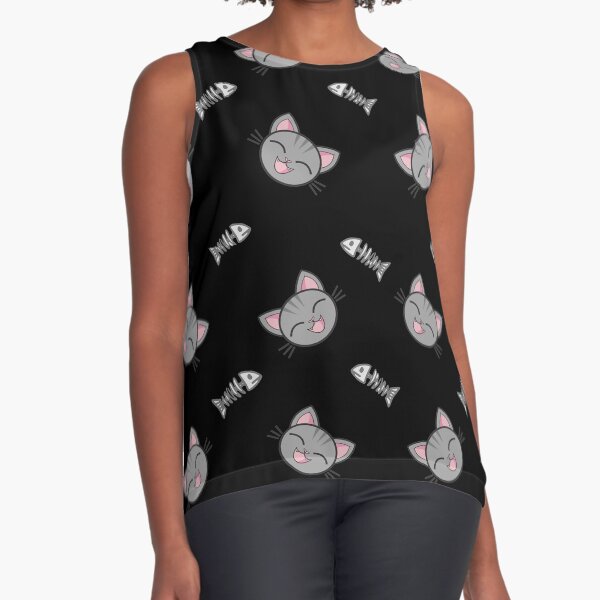 Happy Cat with Fish Bones  Sleeveless Top