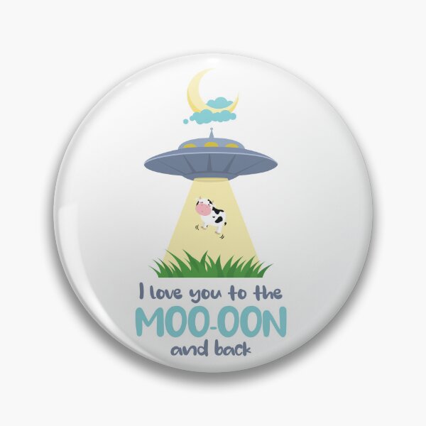 Item preview, I love you to the moo-oon and back Cow Abduction Cow Beamed Up To UFO with Crescent Moon designed and sold by QuanJewelry.