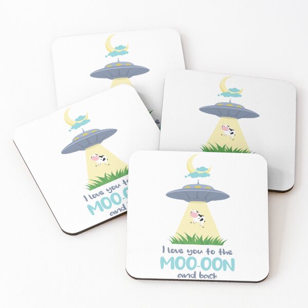 Item preview, I love you to the moo-oon and back Cow Abduction Cow Beamed Up To UFO with Crescent Moon designed and sold by QuanJewelry.