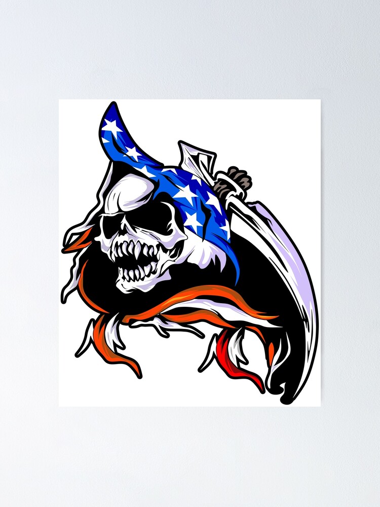 Grim Reaper American Flag Patriotic Skull All Over Print Baseball