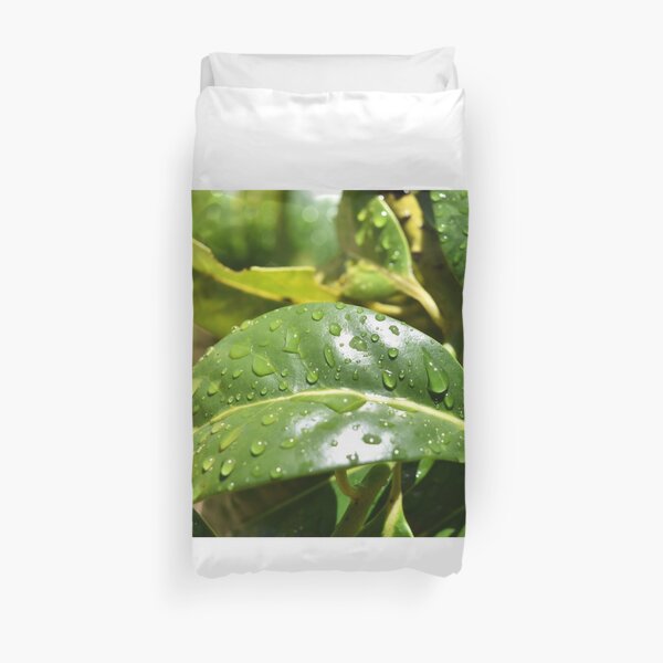 Water Droplets on Leaves Duvet Cover