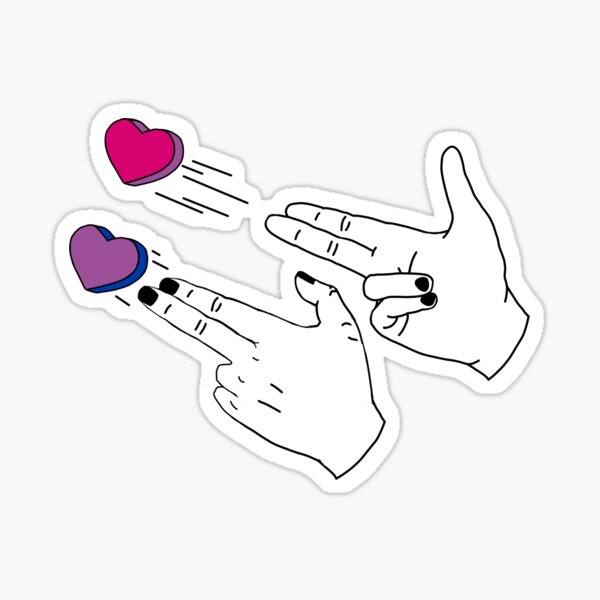 Vista previa del artículo con la obra «Bisexual Pride Finger Guns and Hearts», diseñado y vendido por More-Outlines.