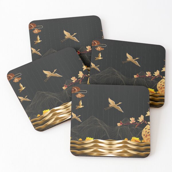 Item preview, Golden Flying Cranes Dancing Modern Japanese designed and sold by gani-75.