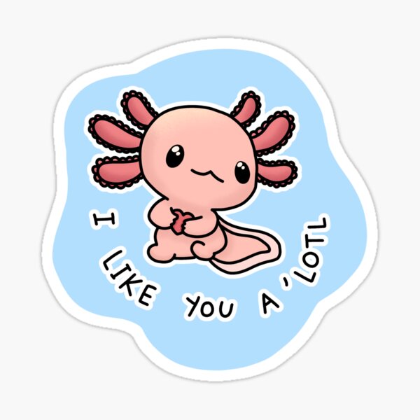 Vista previa del artículo con la obra «Leucistic Axolotl "I like you a lotl" (Pink Axolotl)», diseñado y vendido por Lucesco.