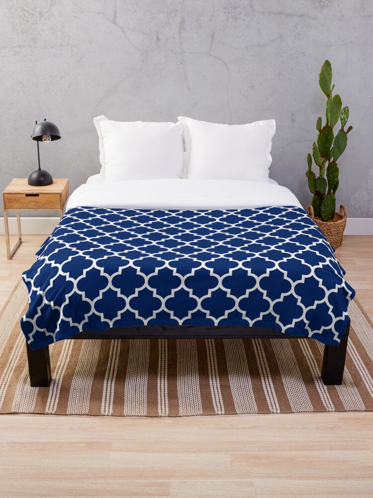 Navy and discount white bed throw