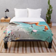 Manta Flamencos en la playa #redbubble #decor