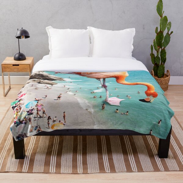 Flamingos on the Beach #redbubble #decor Throw Blanket