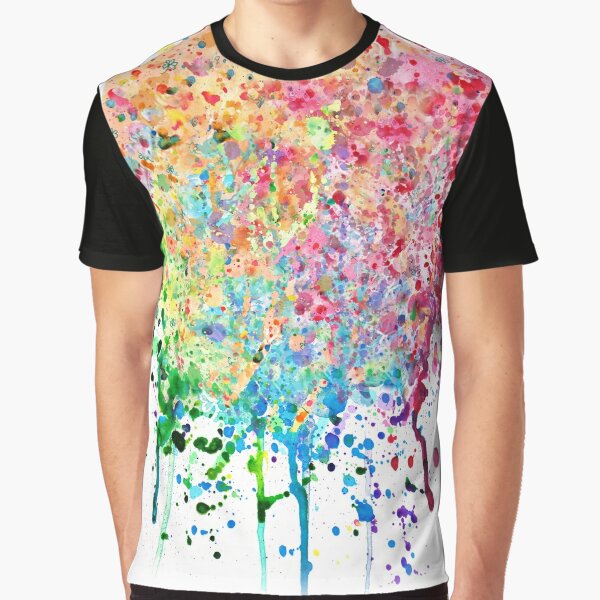 Rainbow Paint Splatter Drip Graphic T-Shirt