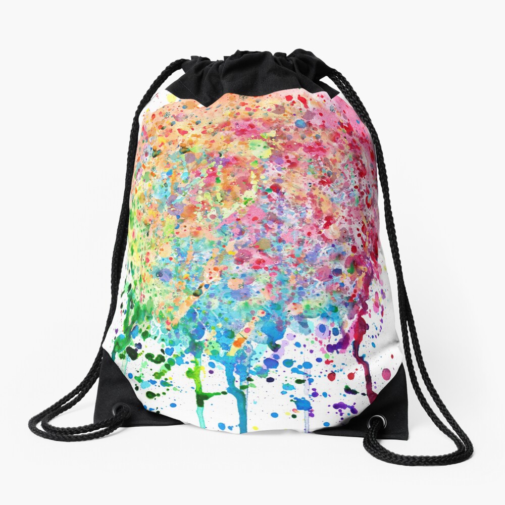 Rainbow Paint Splatter Drip Drawstring Bag