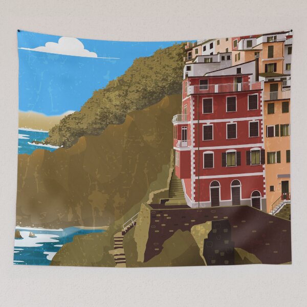 Item preview, Riomaggiore, Italy - Retro travel minimalist poster designed and sold by GreekTavern1979.