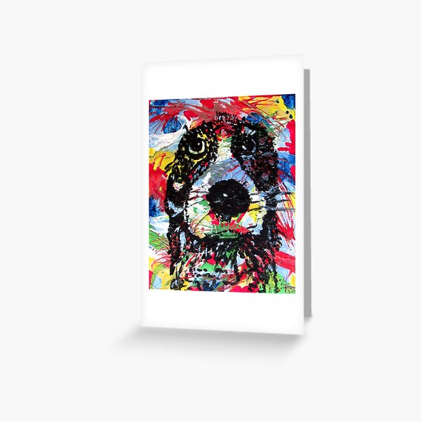 colorful dog - Hund farbenfroh - dicke Fellnase - nass geworden - not amused Grußkarte