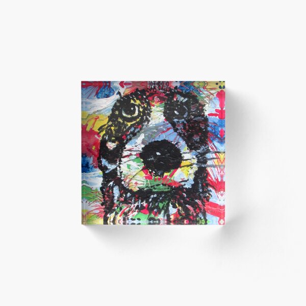 colorful dog - Hund farbenfroh - dicke Fellnase - nass geworden - not amused Acrylblock