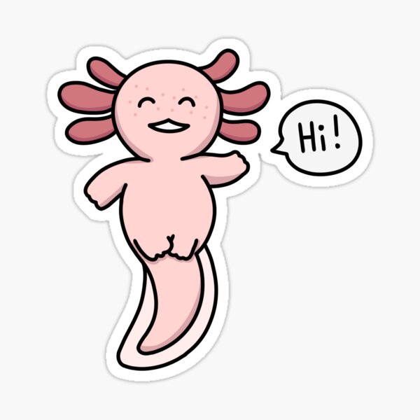 Vista previa del artículo con la obra «Leucistic Axolotl (Pink Axolotl) saying "Hi!"», diseñado y vendido por Lucesco.